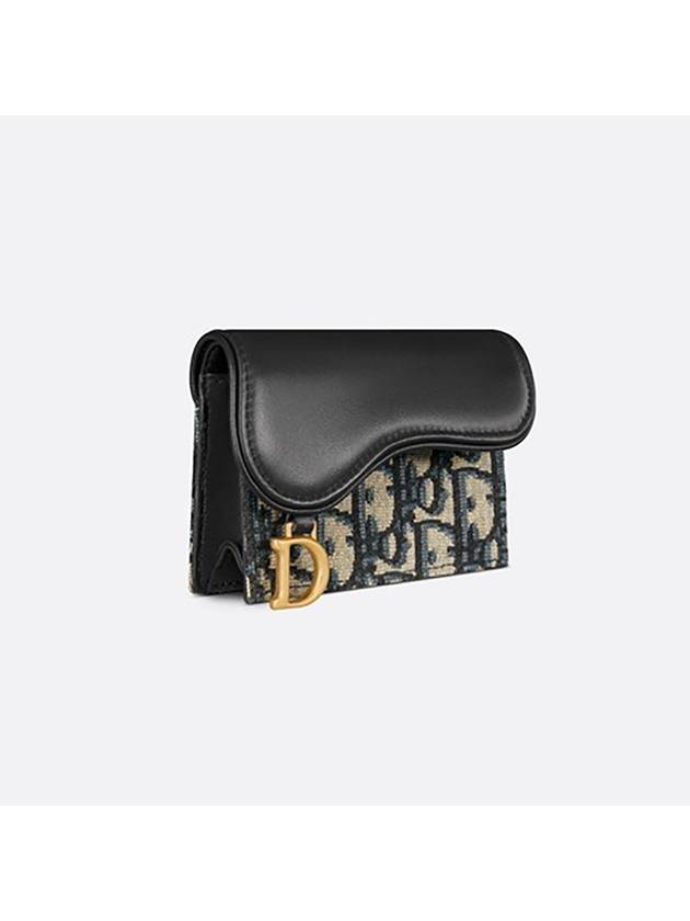 Saddle Bloom Card Holder Blue Oblique Jacquard and Smooth Calfskin S5611CNKO M928 - DIOR - BALAAN 3