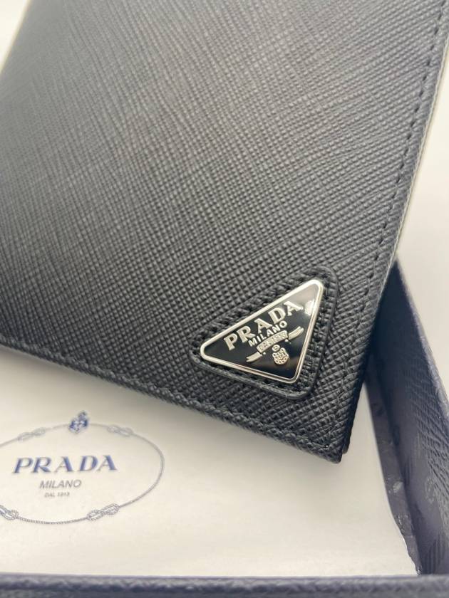 Triangle Logo Saffiano Half Wallet Black - PRADA - BALAAN 3