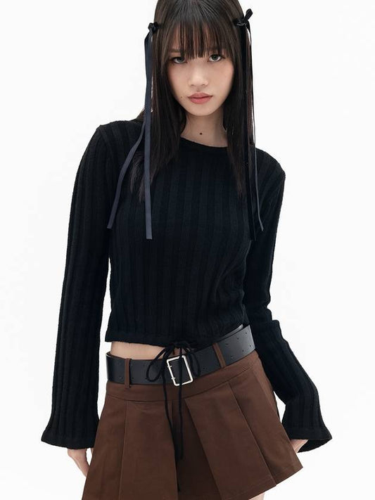 Ribbon String Crop Knit Top Black - HIGH SCHOOL DISCO - BALAAN 2