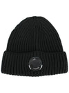 Lens Wappen Extra Fine Merino Wool Beanie Black - CP COMPANY - BALAAN 3