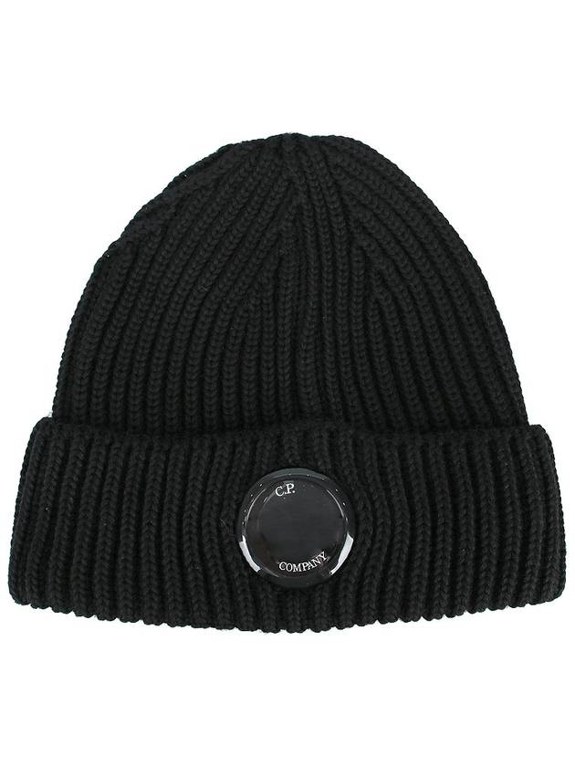 Lens Wappen Extra Fine Merino Wool Beanie Black - CP COMPANY - BALAAN 3