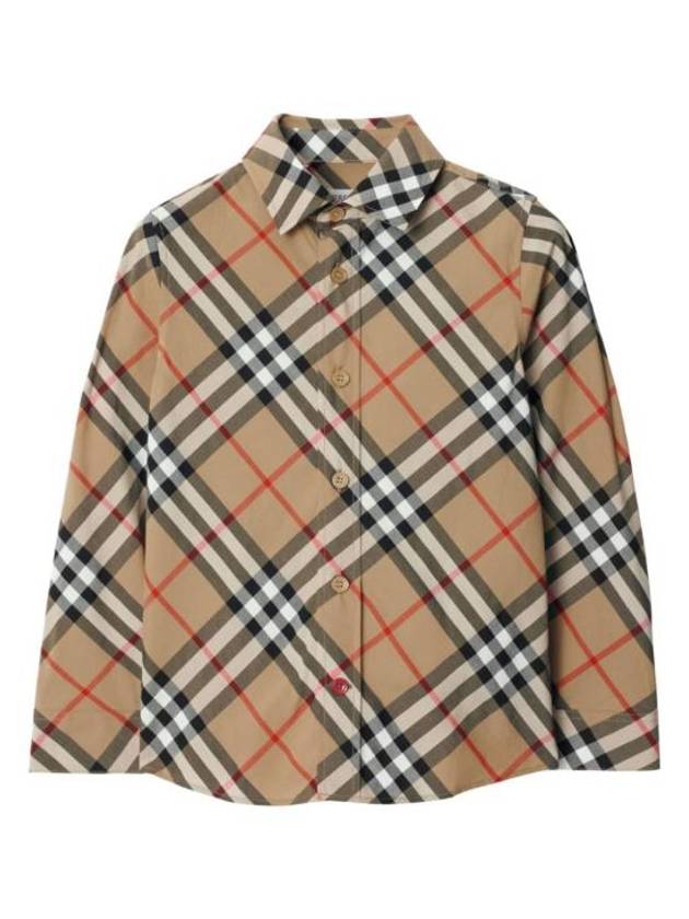 Kids Check Cotton Long Sleeve Shirt Sand - BURBERRY - BALAAN 1