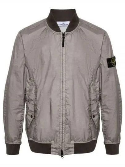 Men's Wappen Patch Zip-Up Bomber Jacket Grey Brown - STONE ISLAND - BALAAN 2