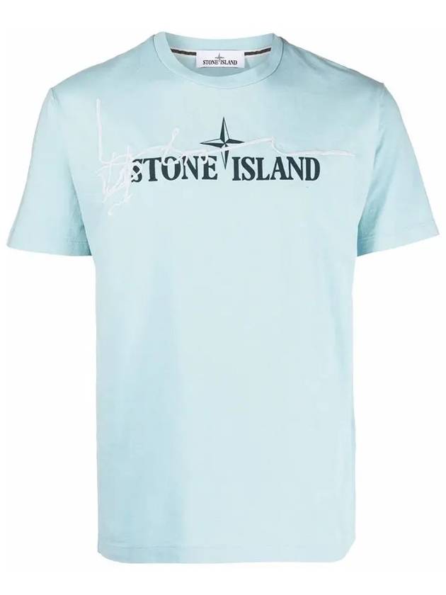 Logo Ink Short Sleeve T-Shirt Aqua - STONE ISLAND - BALAAN 2