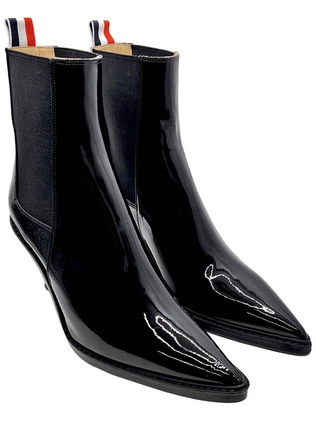 Black Soft Patent Leather 75MM Curved Heel Chelsea Boots FFH221B 00216 001 - THOM BROWNE - BALAAN 2