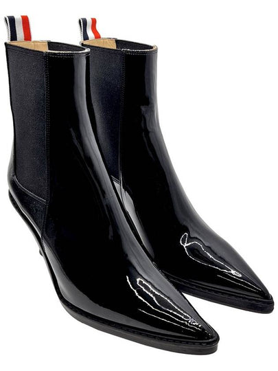 Black Soft Patent Leather 75MM Curved Heel Chelsea Boots FFH221B 00216 001 - THOM BROWNE - BALAAN 2