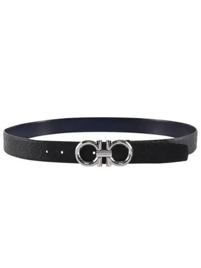 Gancini Buckle Reversible Leather Belt Navy Black - SALVATORE FERRAGAMO - BALAAN 2