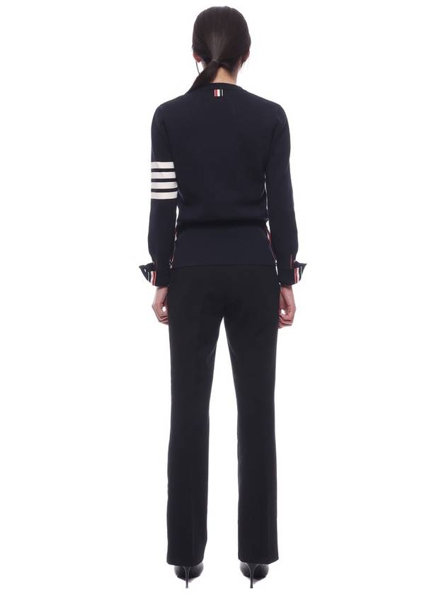 Milano Stitch Crewneck 4-Bar Cotton Crepe Knit Top Navy - THOM BROWNE - BALAAN 6