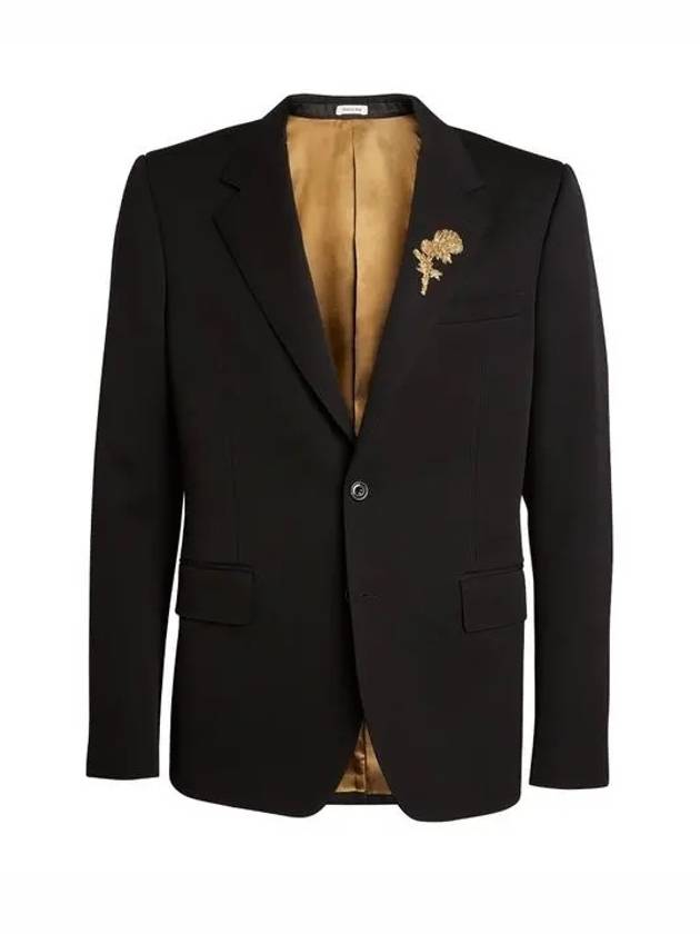 Gold Flower Embroidery Blazer Jacket Black - ALEXANDER MCQUEEN - BALAAN 9