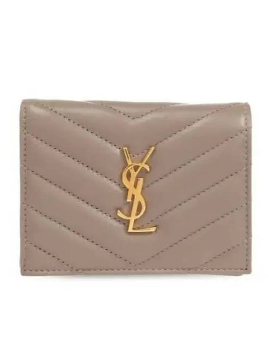 Casandra Matelasse Quilted Lambskin Flap Card Wallet Grey - SAINT LAURENT - BALAAN 2