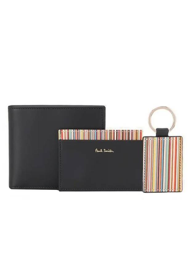 logo 3-piece set striped halfwallet black - PAUL SMITH - BALAAN 1