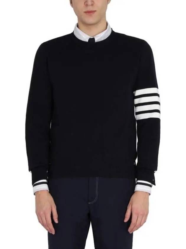 4 Bar Armband Milano Stitch Knit Top Navy - THOM BROWNE - BALAAN 3