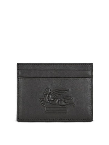 Pegasus Motif Embossed Leather Card Holder Black - ETRO - BALAAN 1