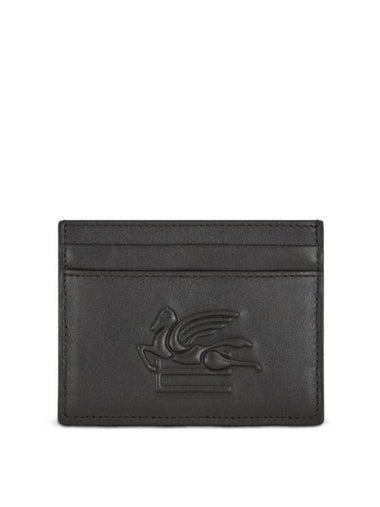 Pegasus Motif Embossed Leather Card Holder Black - ETRO - BALAAN 1