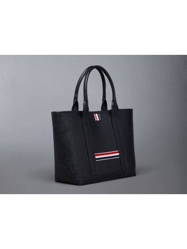 Three Stripe Tab Stripe Leather Tote Bag Black - THOM BROWNE - BALAAN 3