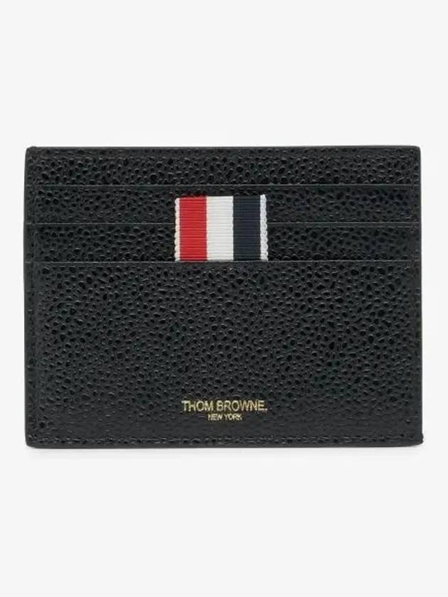 Pebble Grain Leather Stripe Note Compartment Card Wallet Black - THOM BROWNE - BALAAN 2