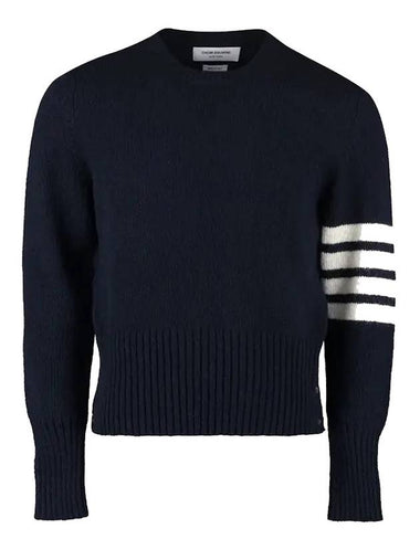 Diagonal Striped Mohair Wool Knit Top Navy - THOM BROWNE - BALAAN 1