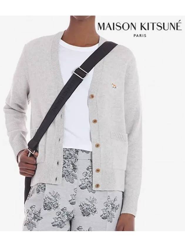 Baby Fox Patch Boxy Cardigan Light Grey Melange - MAISON KITSUNE - BALAAN 3