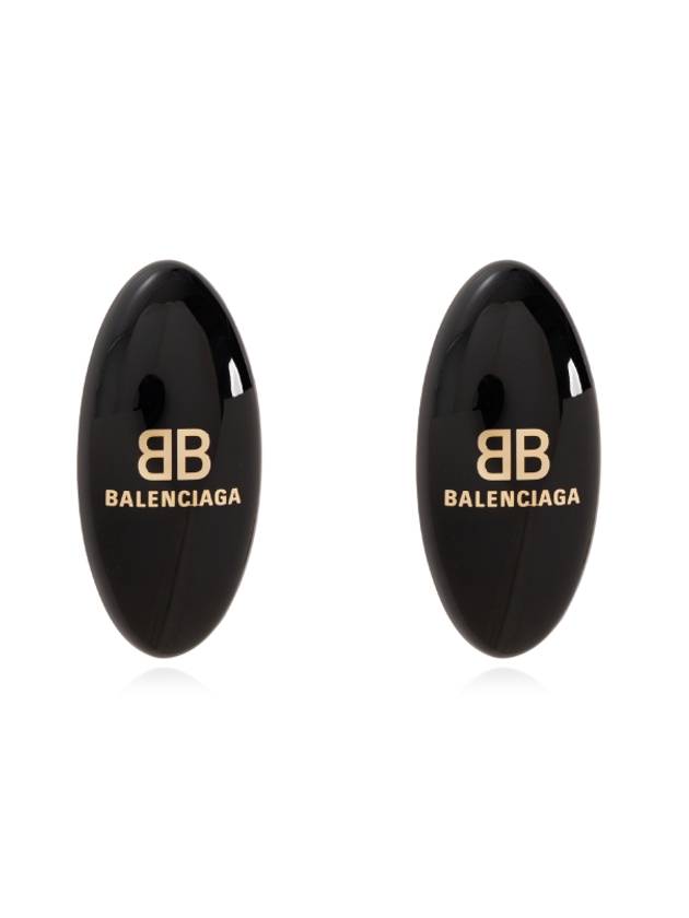 Oval Logo Plaque Earrings Black - BALENCIAGA - BALAAN 2