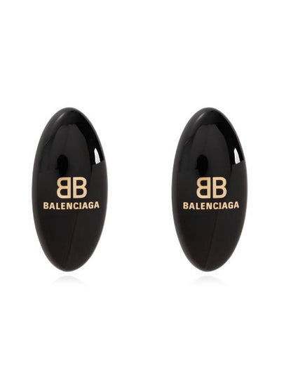 Oval Logo Plaque Earrings Black - BALENCIAGA - BALAAN 2