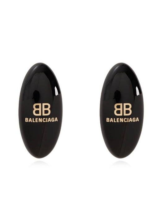 Oval Logo Plaque Earrings Black - BALENCIAGA - BALAAN 2