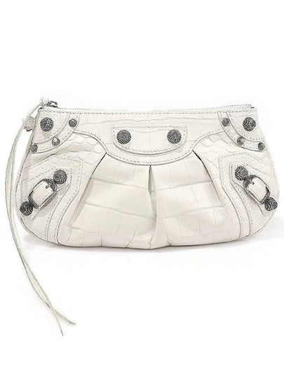 694027 White Crocodile Embossed Calfskin Silver Le Cagole Mini Multi Pouch Clutch - BALENCIAGA - BALAAN 2