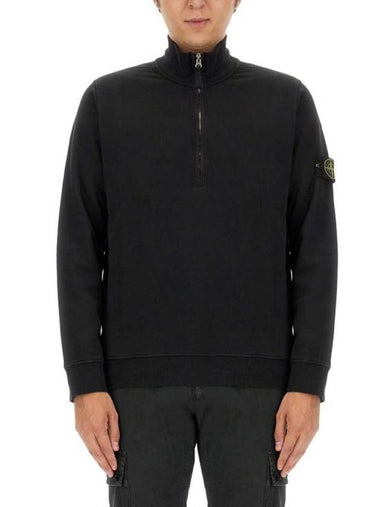 Logo Half Zipper Sweatshirt Black - STONE ISLAND - BALAAN 1