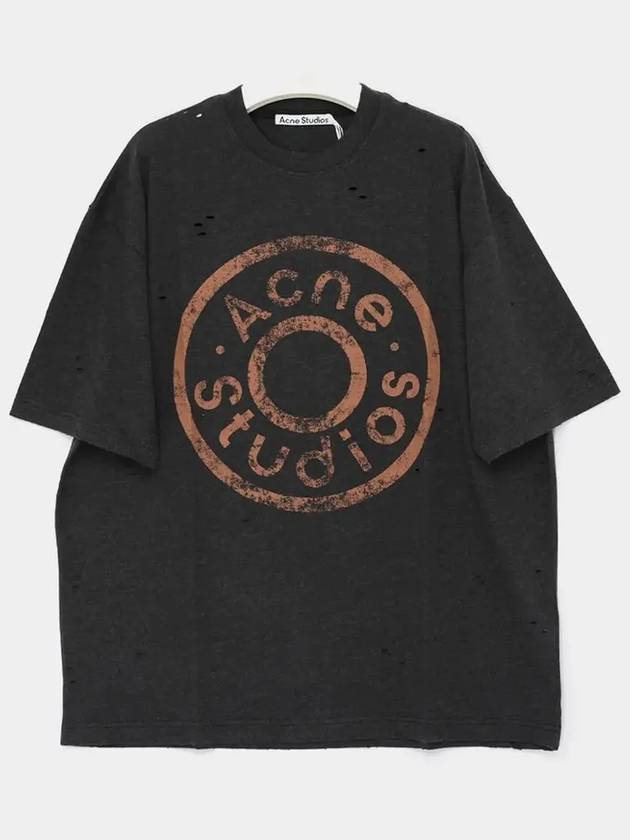 Logo Print Crewneck Short Sleeve T-Shirt Black Melange - ACNE STUDIOS - BALAAN 4