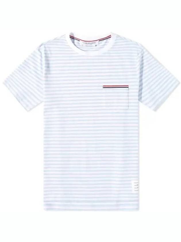 Striped Jersey Pocket Short Sleeve T-Shirt Light Blue White - THOM BROWNE - BALAAN 2