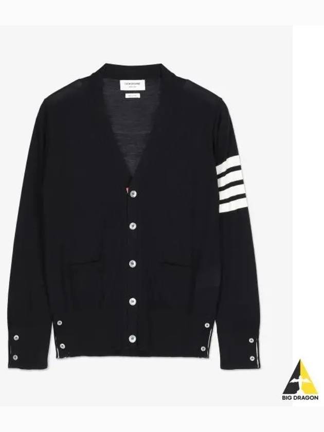 Men's Sustainable Classic Diagonal Wool Cardigan Navy - THOM BROWNE - BALAAN 2