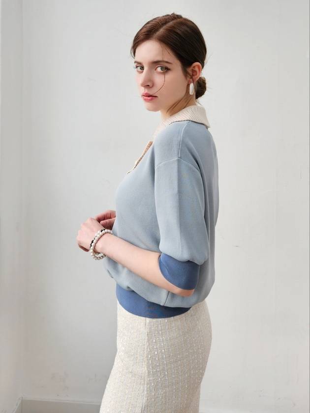 Pique collar knit sky blue Pique collar knit - PRETONE - BALAAN 4