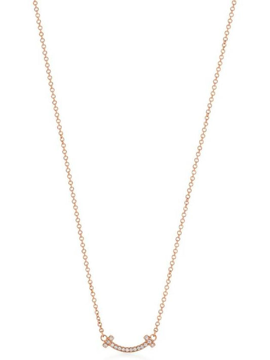 T Smile Pendant Micro 18K Diamond Necklace Rose Gold - TIFFANY & CO. - BALAAN 2