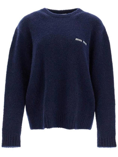 Boucle Cashmere Knit Top Navy - MIU MIU - BALAAN 1