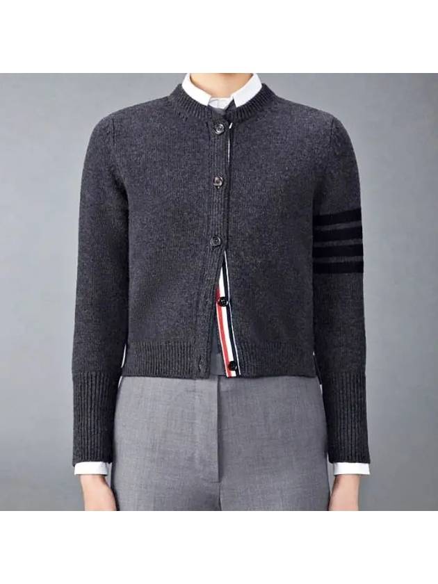 Striped Detail Wool Cardigan Dark Grey - THOM BROWNE - BALAAN 2