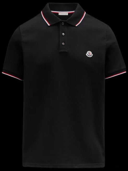 Stripe Trimming Logo Short Sleeve Polo Shirt Black - MONCLER - BALAAN 2