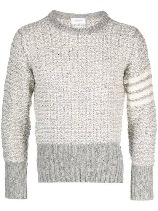 4 Bar Stripe Melange Effect Wool Knit Top Grey - THOM BROWNE - BALAAN 1