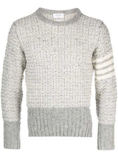 4 Bar Stripe Melange Effect Wool Knit Top Grey - THOM BROWNE - BALAAN 1