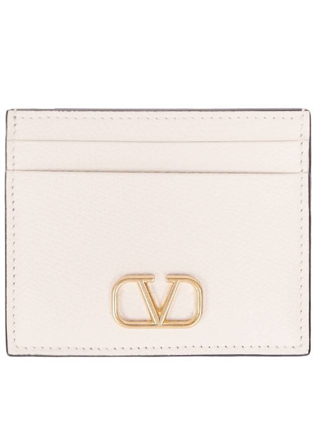 V Logo Signature Grainy Calfskin Card Wallet Ivory - VALENTINO - BALAAN 1