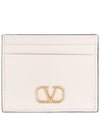 V Logo Signature Grainy Calfskin Card Wallet Ivory - VALENTINO - BALAAN 1