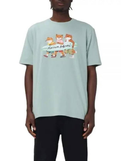 Surfing Foxes Logo Print Short Sleeve T-Shirt Sky Blue - MAISON KITSUNE - BALAAN 2