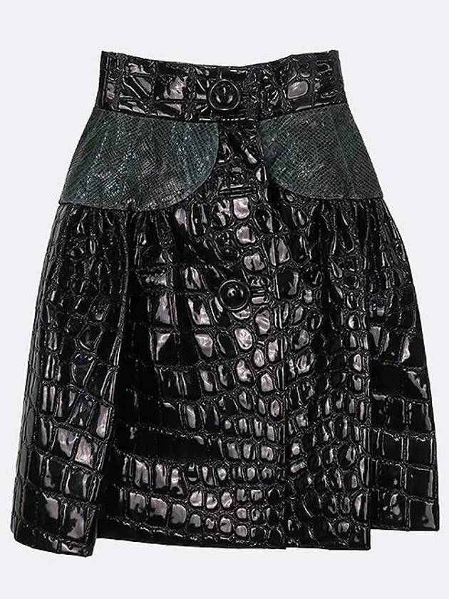 PYTHON Leather Black Color Enamel Women s Skirt - MIU MIU - BALAAN 1