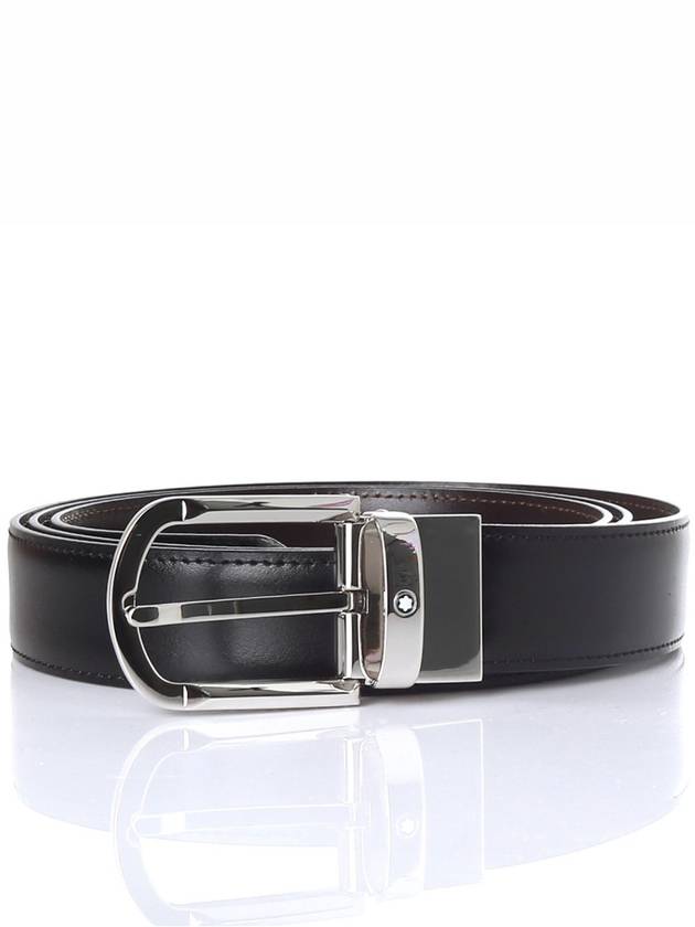 Round Buckle 30mm Reversible Leather Belt Black Brown - MONTBLANC - BALAAN 3