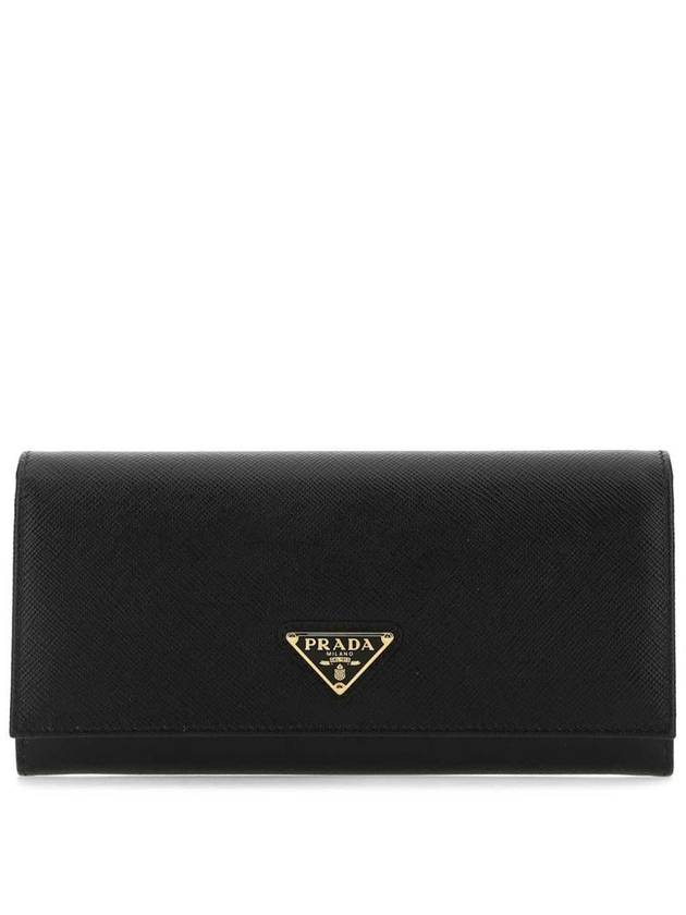 Saffiano Triangular Logo Flap Long Wallet Black - PRADA - BALAAN 2