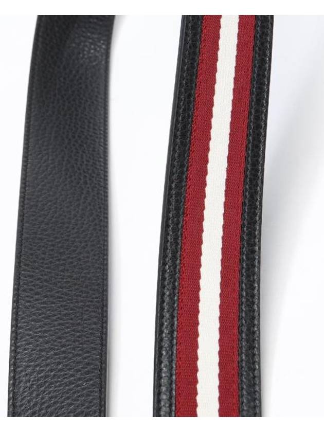 B Bold Buckle Striped Leather Belt Black - BALLY - BALAAN 4