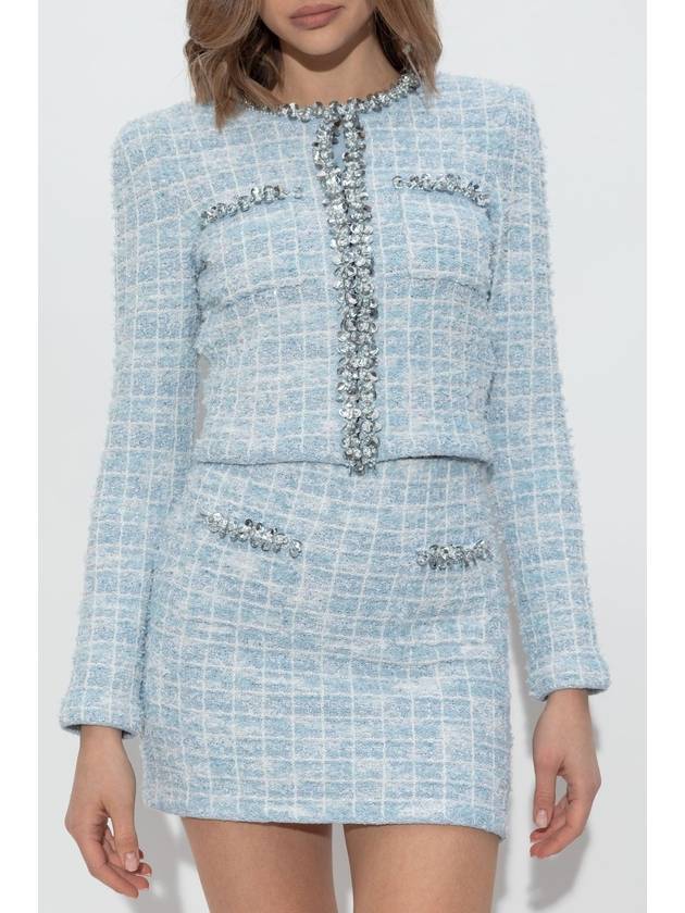 Self Portrait Tweed Blazer With Shimmering Appliqués, Women's, Light Blue - SELF PORTRAIT - BALAAN 3