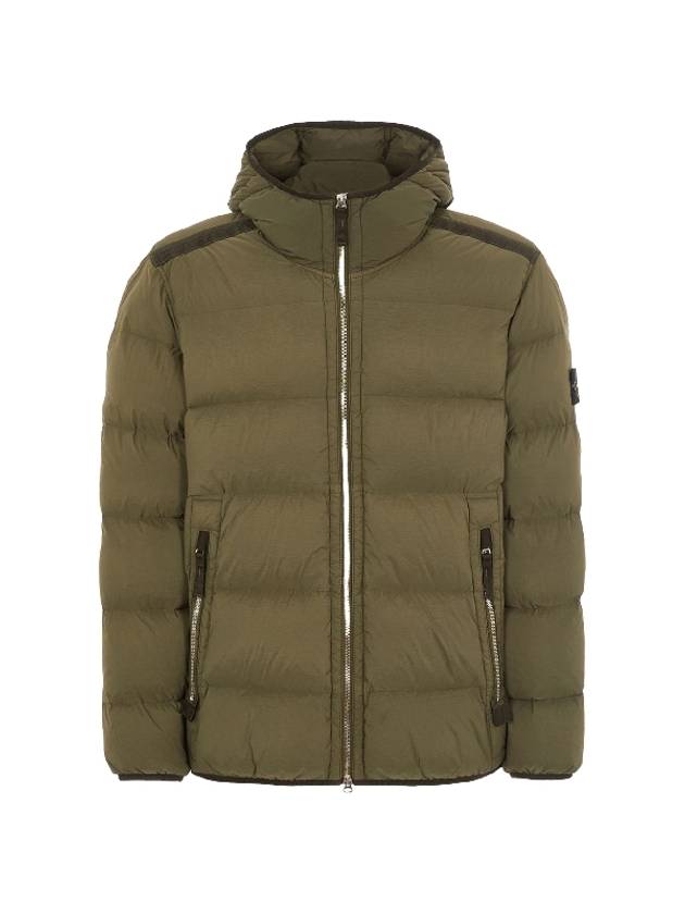 Seamless Logo Nylon Hooded Down Jacket Olive - STONE ISLAND - BALAAN 2