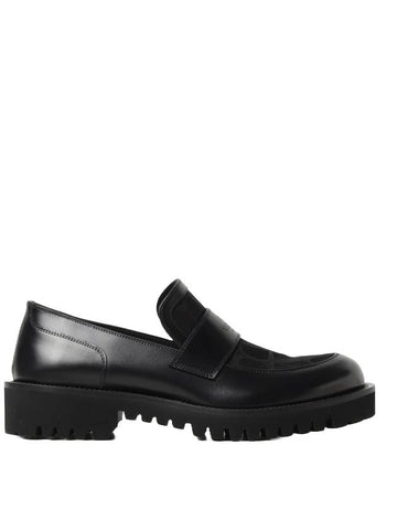 V Logo Chain Leather Loafers Black - VALENTINO - BALAAN 1