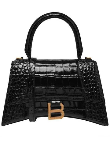 Crocodile Emboss Hourglass Small Tote Bag Black - BALENCIAGA - BALAAN 1