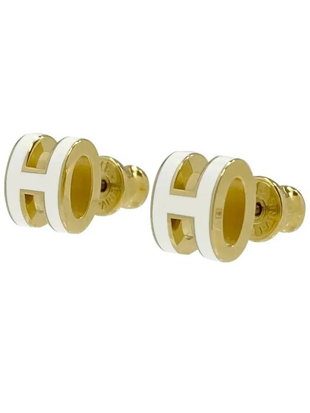 Mini Pop H Earrings Gold Gold Blanc - HERMES - BALAAN 3