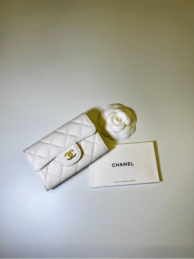 Classic Grained Shiny Calfskin Card Wallet White - CHANEL - BALAAN 9